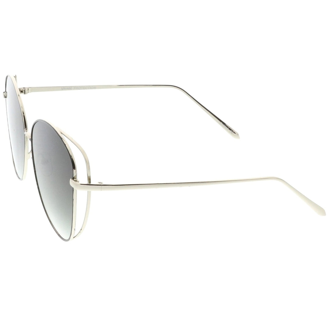 Classic Open Metal Oversize Sunglasses With Slim Arms And Round Flat Lens 62mm Image 3