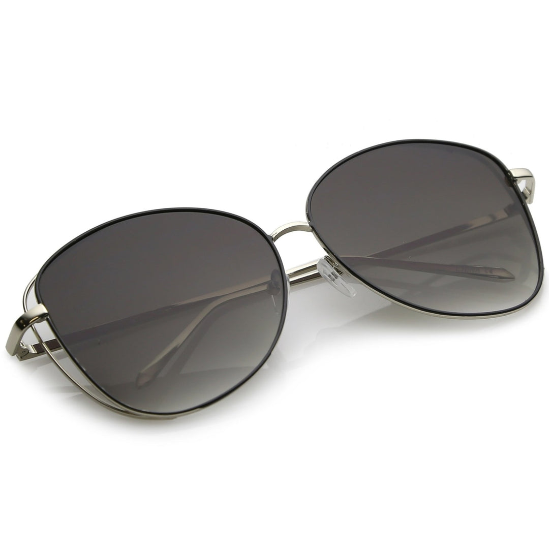 Classic Open Metal Oversize Sunglasses With Slim Arms And Round Flat Lens 62mm Image 4