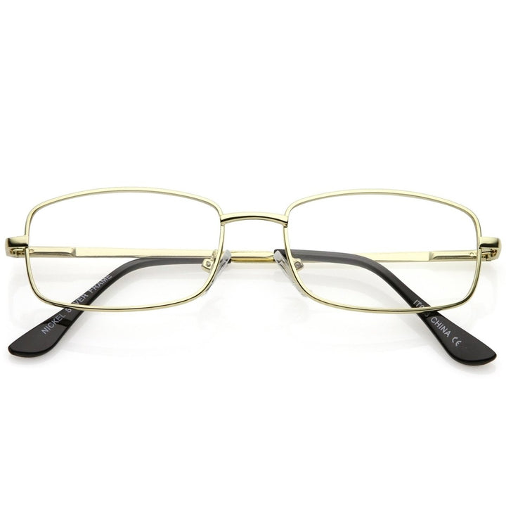 Classic Rectangle Metal Glasses Gold Thin Frame Clear Lens 50mm Stylish Look Image 1