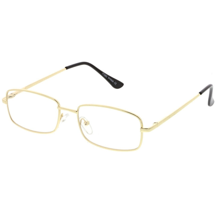 Classic Rectangle Metal Glasses Gold Thin Frame Clear Lens 50mm Stylish Look Image 2