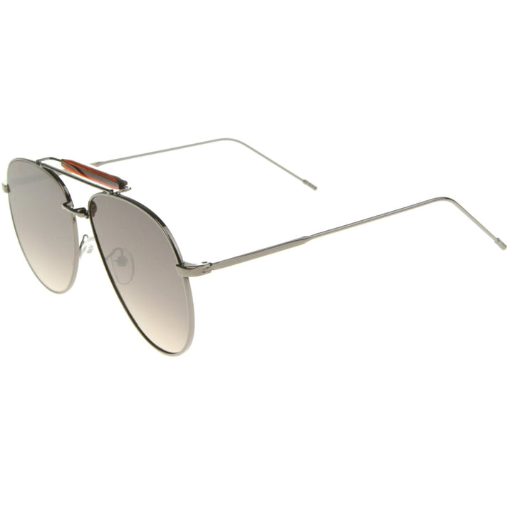 Classic Retro Metal Wire Teardrop Flat Lens Crossbar Aviator Sunglasses Image 3