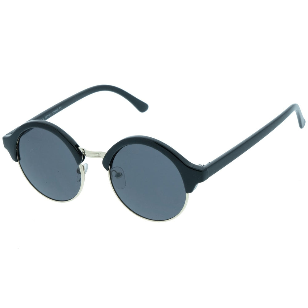 Classic Semi-Rimless Metal Round Sunglasses 47mm Horn Rimmed UV400 Lenses Image 2