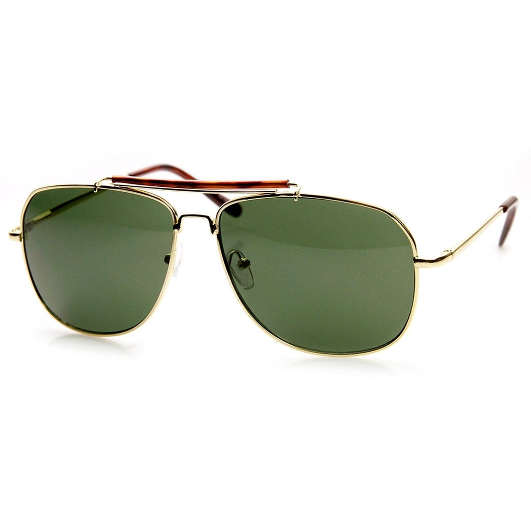 Classic Square Full Metal Frame Crossbar Aviator Sunglasses Image 2