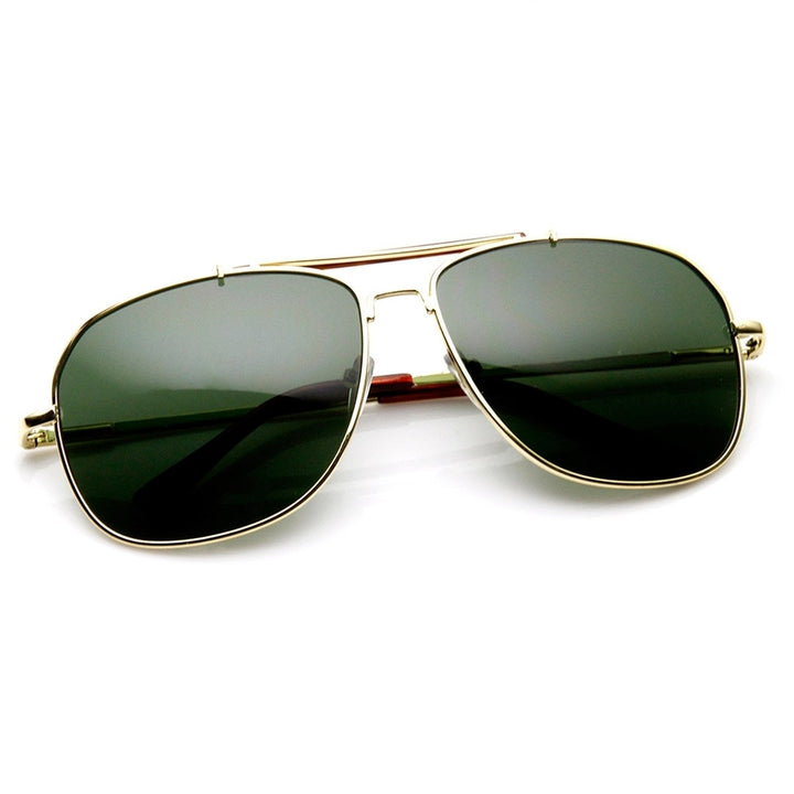 Classic Square Full Metal Frame Crossbar Aviator Sunglasses Image 4