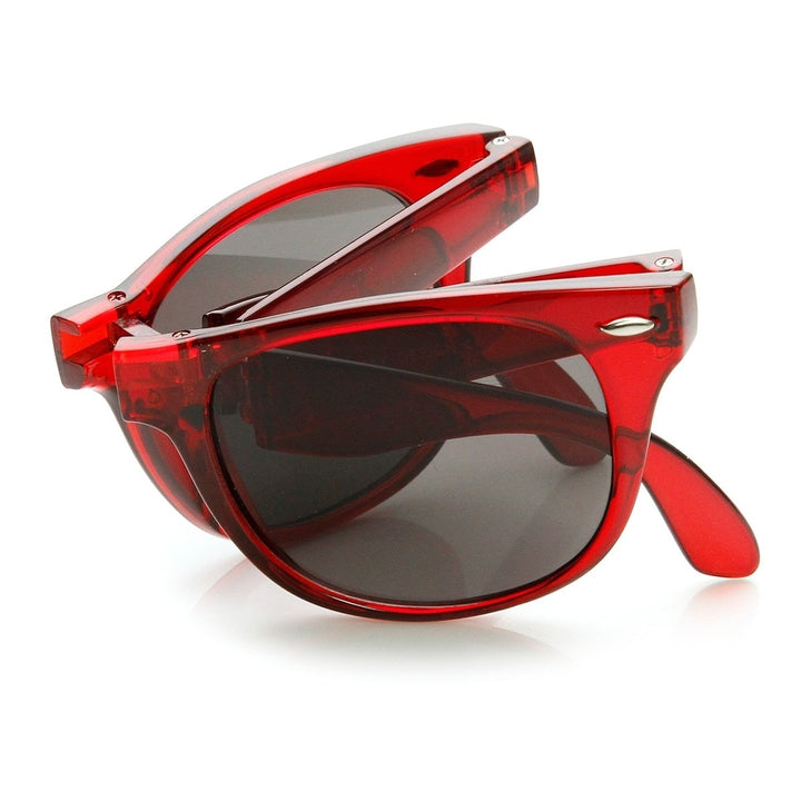 Colorful Translucent Pocket Compact Folding Horn Rimmed Sunglasses 54mm Image 4