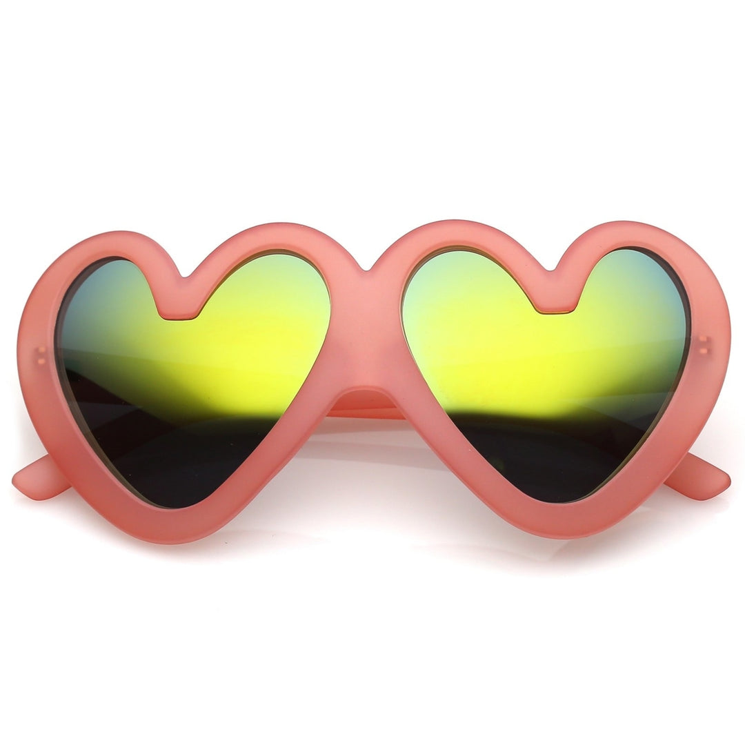 Cute Oversize Heart Sunglasses With Matte Finish Mirrored Lens 55mm Image 1