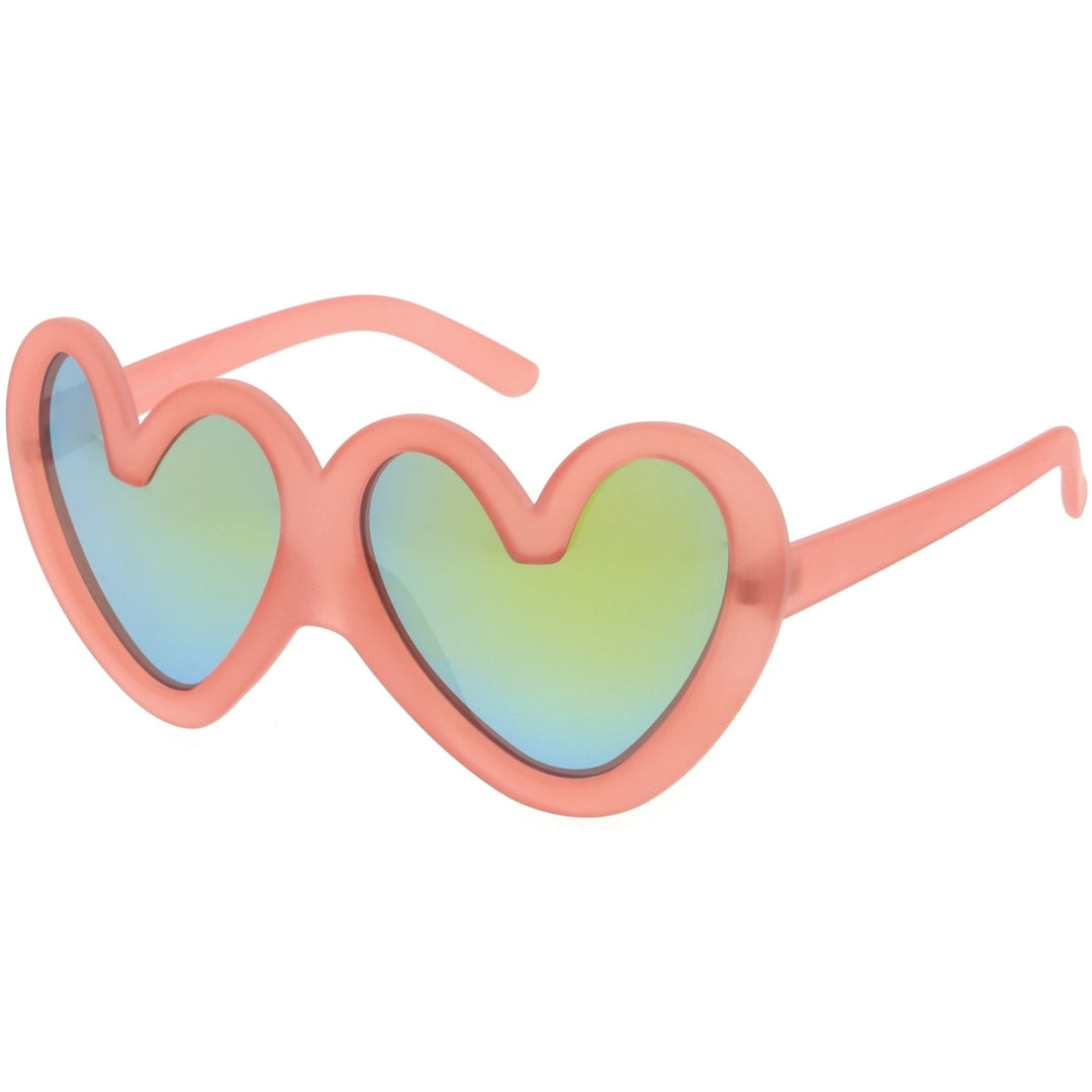Cute Oversize Heart Sunglasses With Matte Finish Mirrored Lens 55mm Image 2