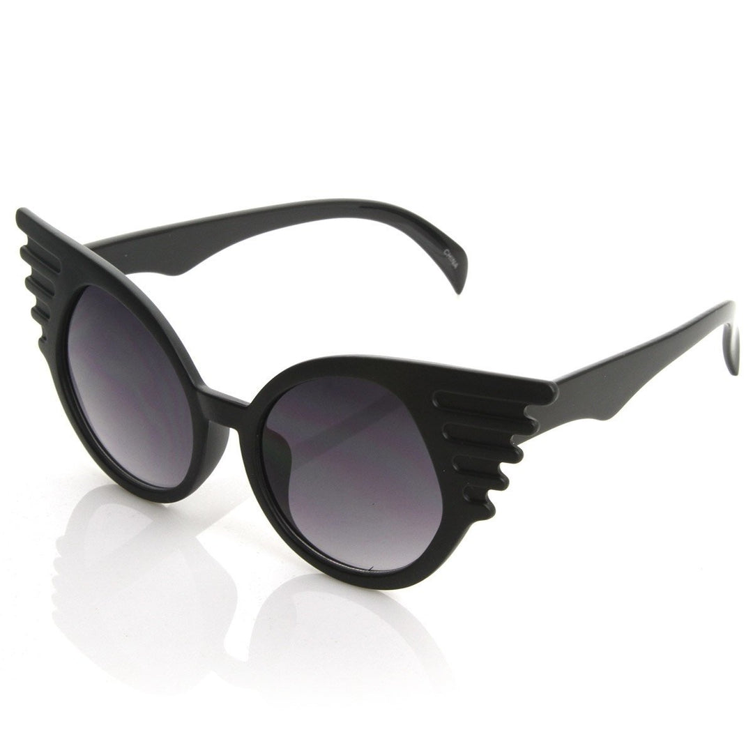Designer Inspired Fashion Eccentric Unique Round Circle Winged Sunglasses Image 4