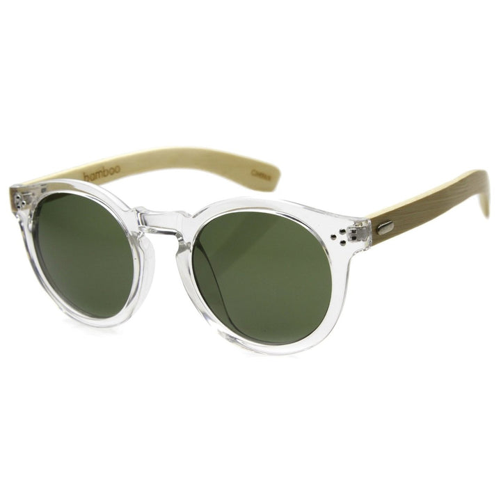 Eco-Friendly Genuine Bamboo Horned Rim P3 Key Hole Studded Round Sunglasses Image 4