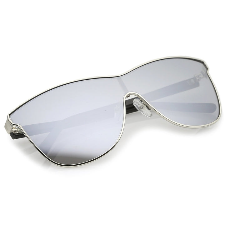 Futuristic Horn Rimmed Colored Mirror Mono Lens Cat Eye Sunglasses 65mm Image 4