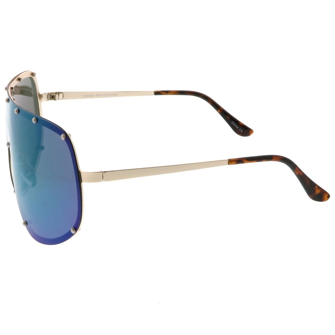 Futuristic Oversize Rimless Colored Mirrored Mono Lens Shield Sunglasses 75mm Image 3