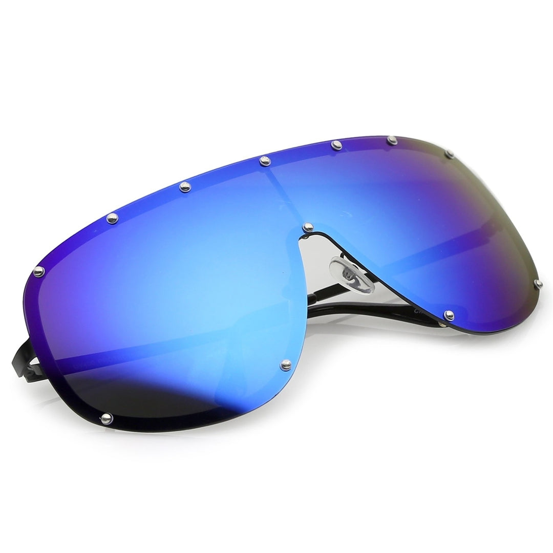 Futuristic Oversize Rimless Colored Mirrored Mono Lens Shield Sunglasses 75mm Image 4