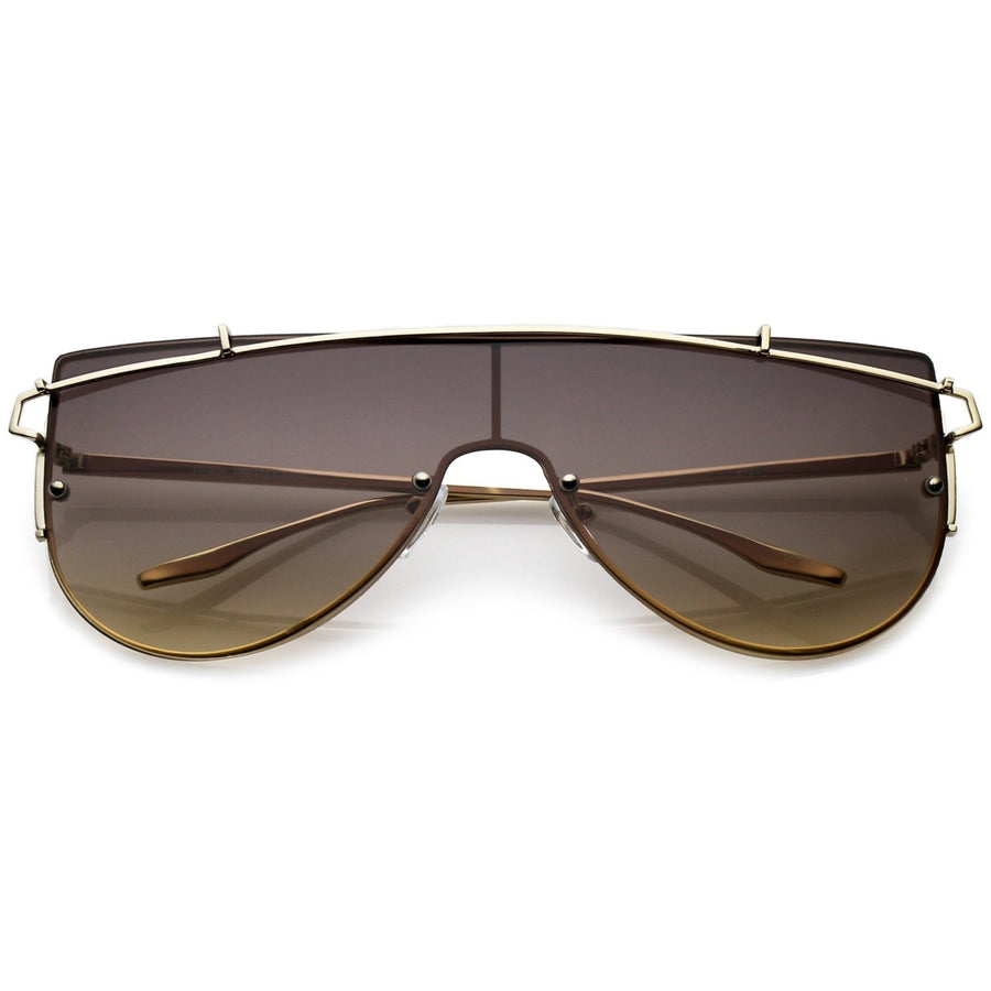 Futuristic Rimless Metal Crossbar Nuetral Colored Mono Lens Shield Sunglasses 64mm Image 1