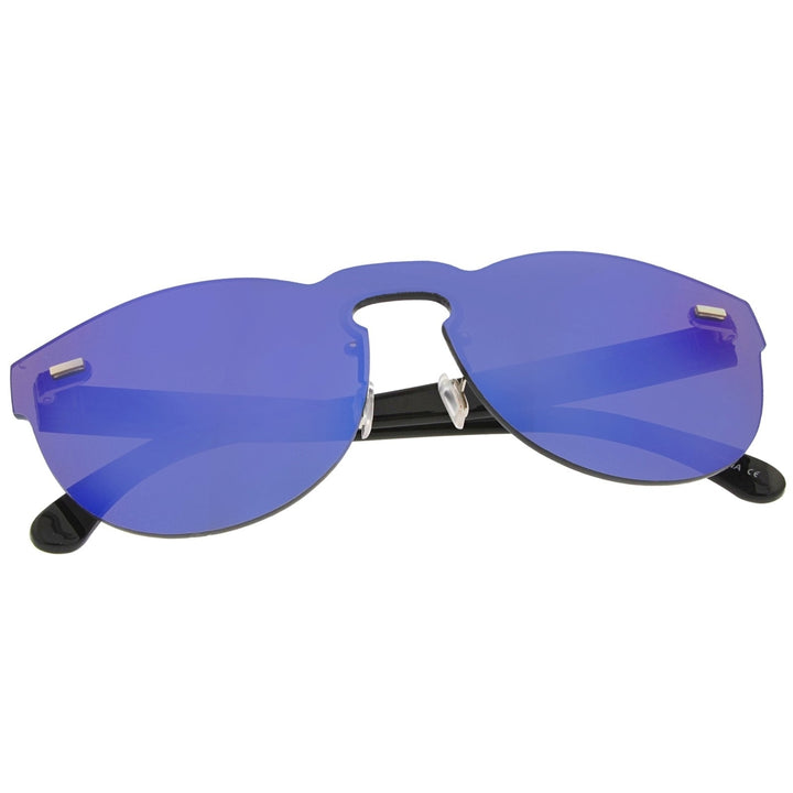 Futuristic Rimless Mono Flat Lens Horn Rimmed Shield Sunglasses 73mm Image 4