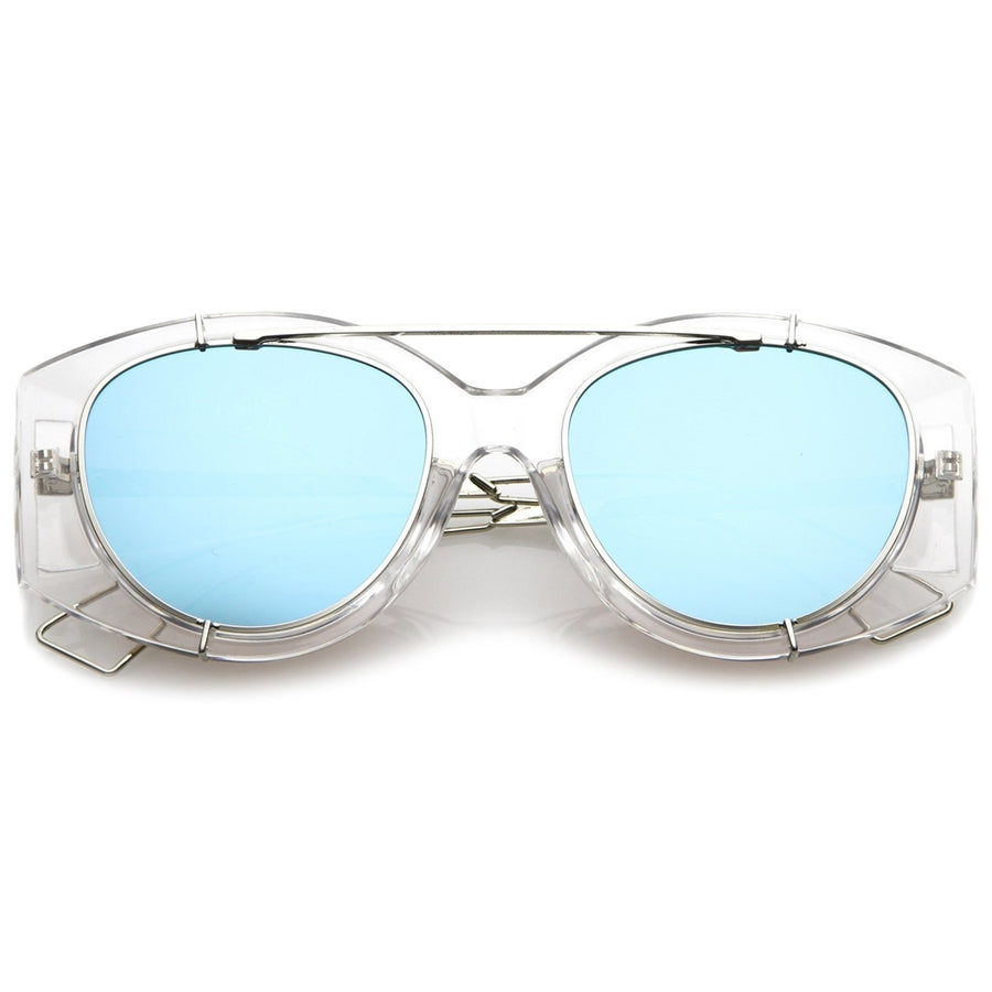 Futuristic Translucent Wire Metal Arms Crossbar Mirrored Flat Lens Oversize Sunglasses 53mm Image 1