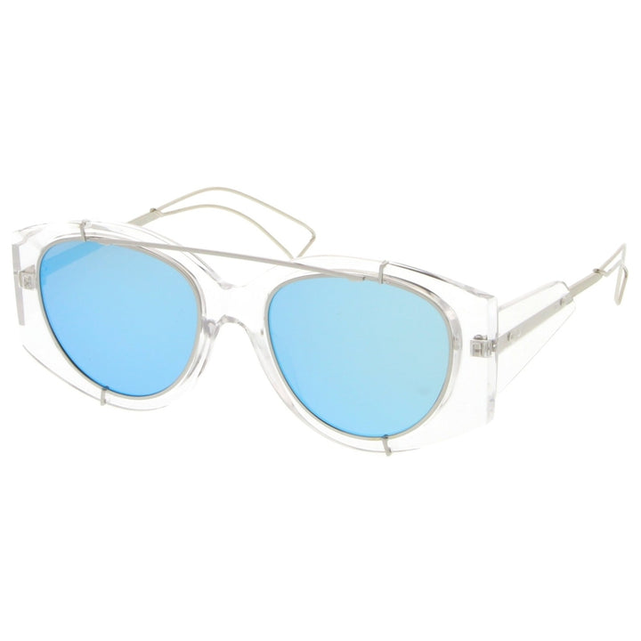 Futuristic Translucent Wire Metal Arms Crossbar Mirrored Flat Lens Oversize Sunglasses 53mm Image 2