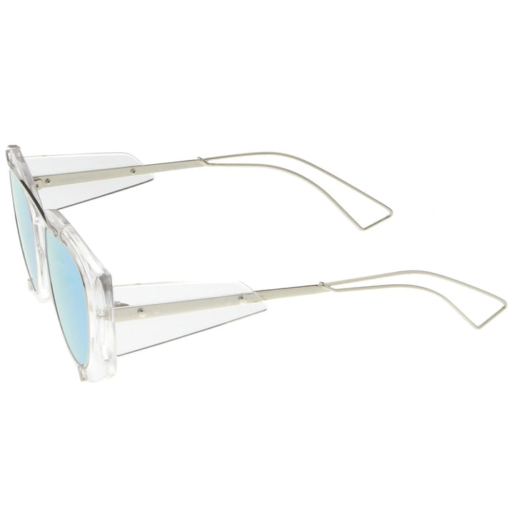 Futuristic Translucent Wire Metal Arms Crossbar Mirrored Flat Lens Oversize Sunglasses 53mm Image 3