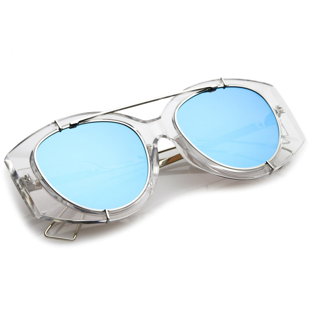 Futuristic Translucent Wire Metal Arms Crossbar Mirrored Flat Lens Oversize Sunglasses 53mm Image 4