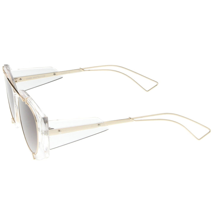 Futuristic Translucent Wire Metal Arms Crossbar Round Flat Lens Oversize Sunglasses 53mm Image 3