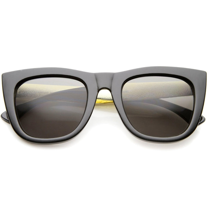 High Fashion Alligator Metal Temple Bold Rimmed Flat Top Sunglasses Image 1