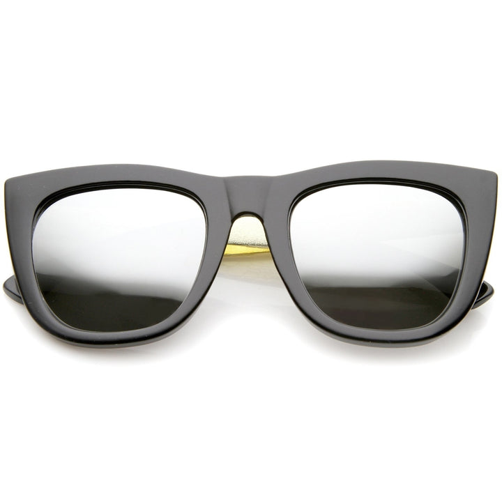High Fashion Alligator Metal Temple Mirrored Lens Flat Top Sunglasses Image 1
