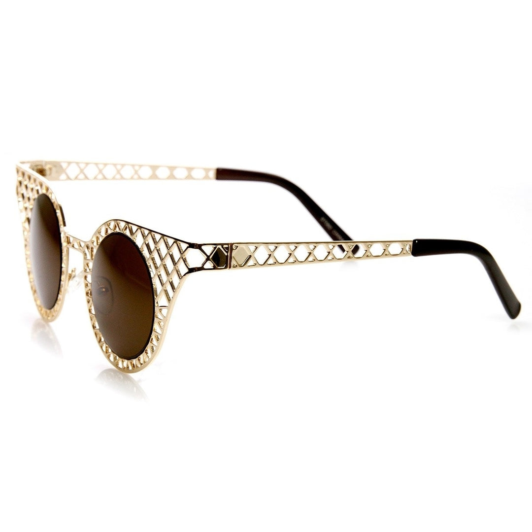High Fashion Metal Criss Cross Cut Out Cat Eye Sunglasses Image 3