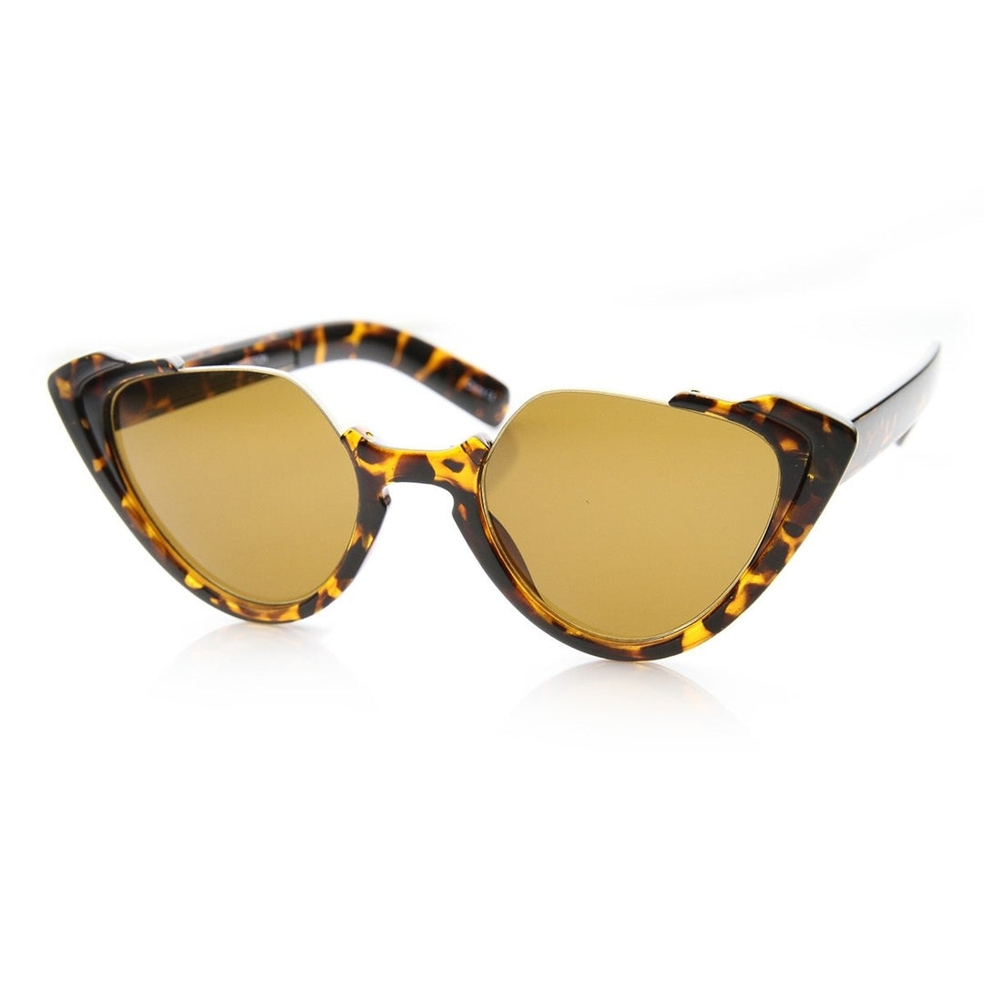 High Fashion Open Top Semi-Rimless Womens Cat Eye Sunglasses Image 2