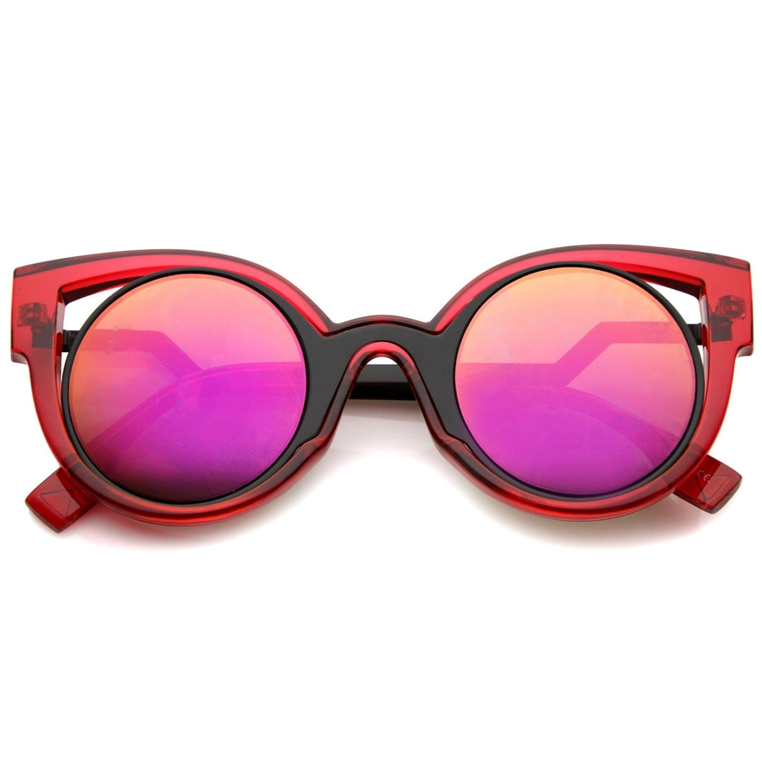 High Fashion Translucent Frame Stepped Temple Two-Tone Cat Eye Sunglasses Image 1