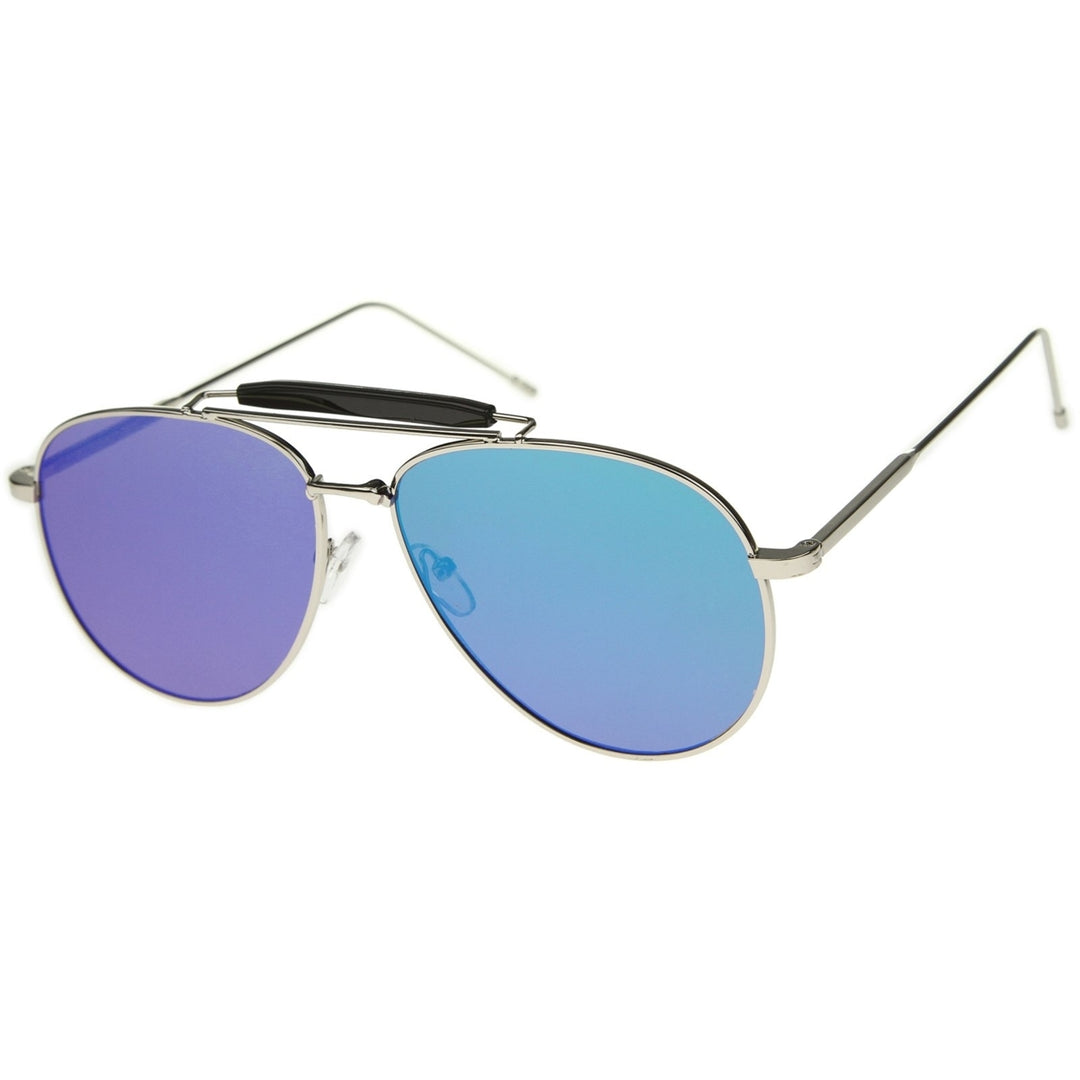 Large Classic Teardrop Crossbar Mirrored Flat Lens Aviator Sunglasses 56mm Image 2