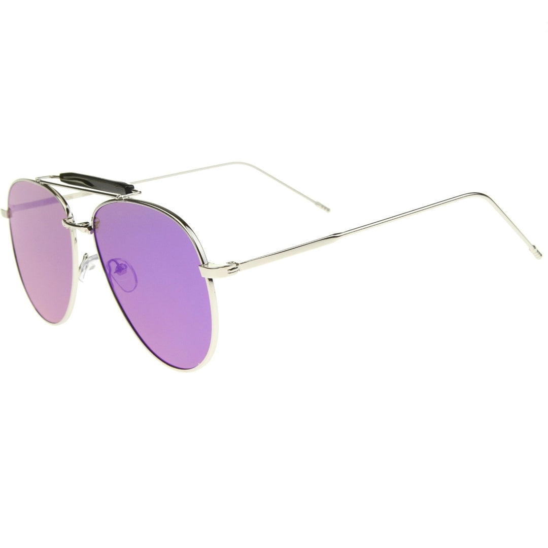 Large Classic Teardrop Crossbar Mirrored Flat Lens Aviator Sunglasses 56mm Image 3