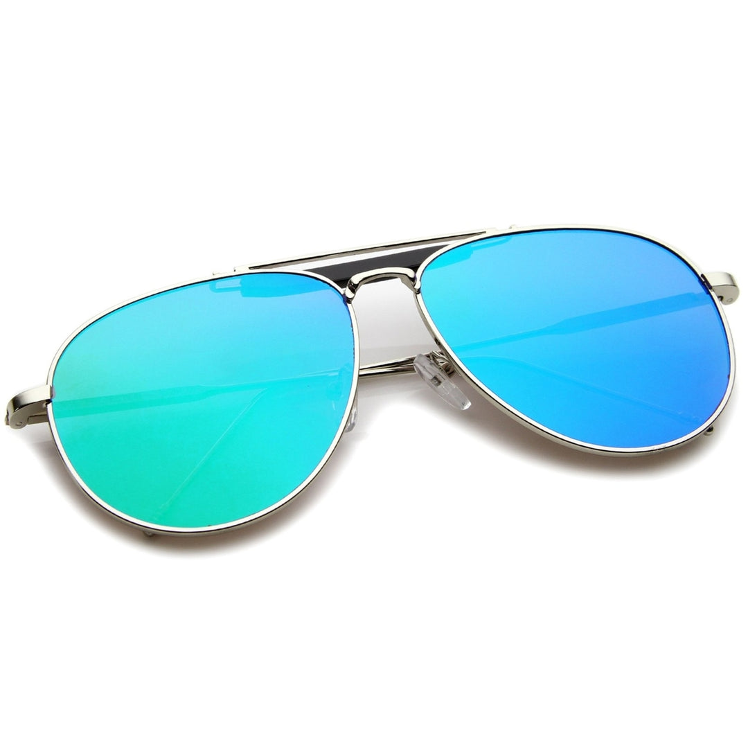 Large Classic Teardrop Crossbar Mirrored Flat Lens Aviator Sunglasses 56mm Image 4