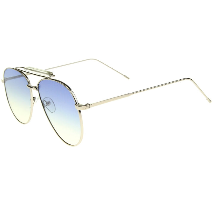 Large Classic Teardrop Crossbar Oceanic Flat Lens Aviator Sunglasses 56mm Image 3
