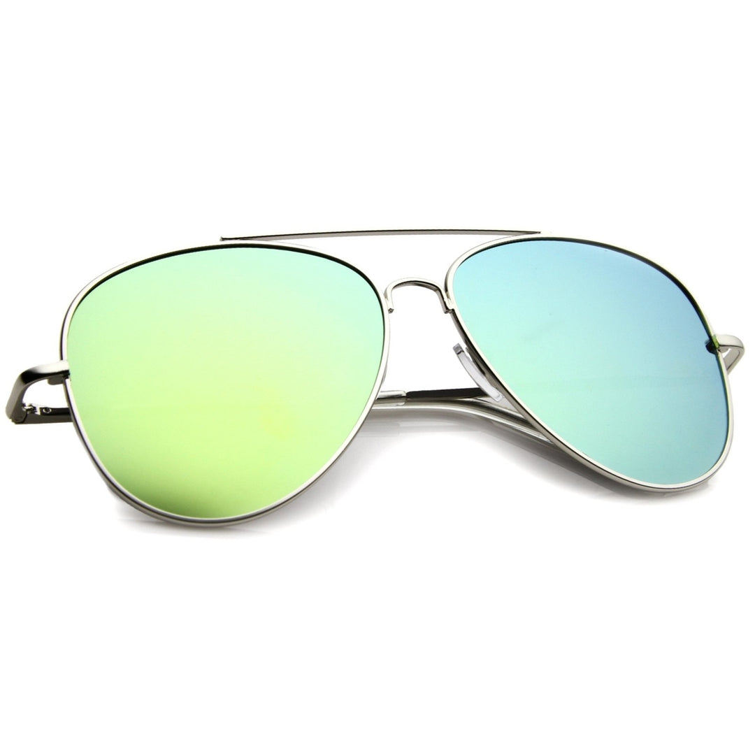 Large Full Metal Color Mirror Teardrop Flat Lens Aviator Sunglasses 60mm Image 4
