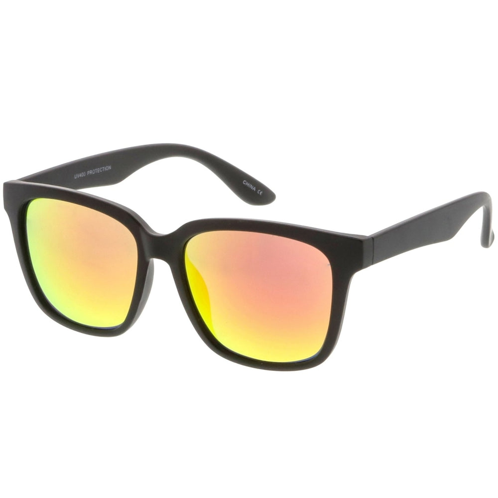 Large Horn Rimmed Sunglasses With Wide Arms Mirrored Square Lens 57mm Image 2