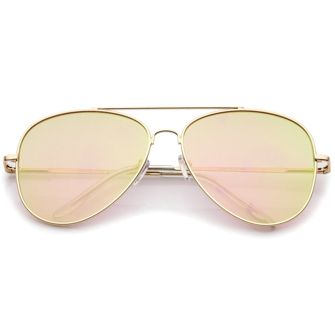 Large Metal Frame Colored Mirror Flat Lens Aviator Sunglasses 60mm Image 1