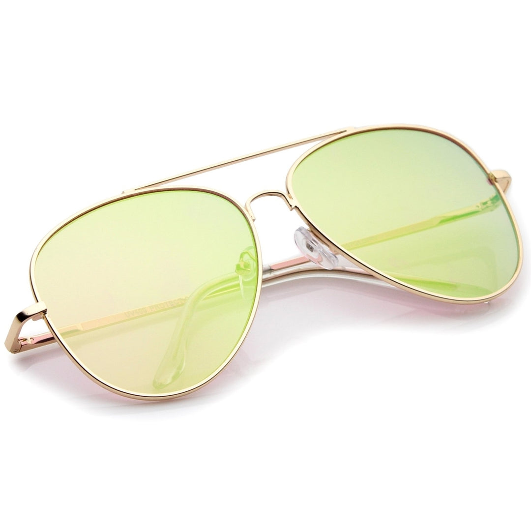 Large Metal Frame Colored Mirror Flat Lens Aviator Sunglasses 60mm Image 4