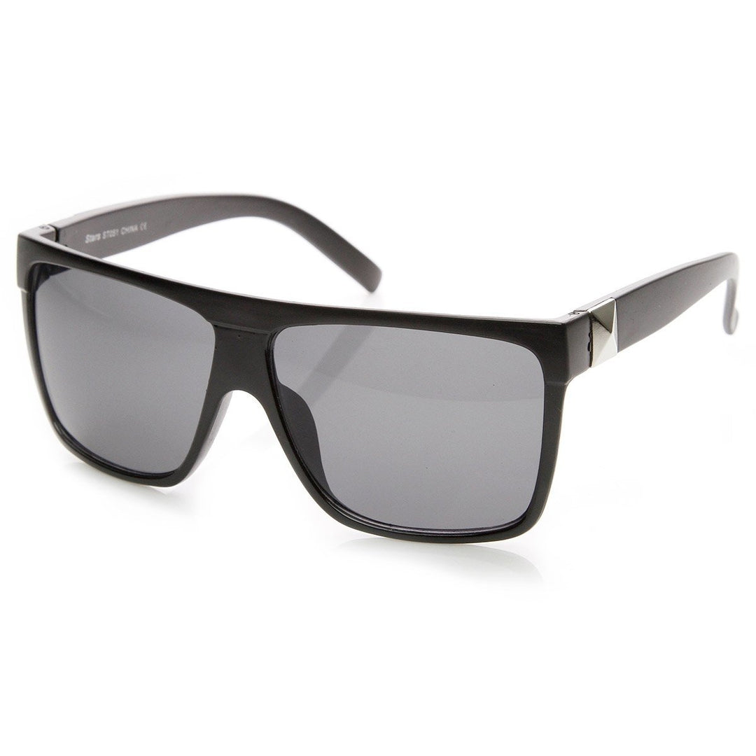 Large Retro Black Square Flat Top Aviator Sunglasses Image 1