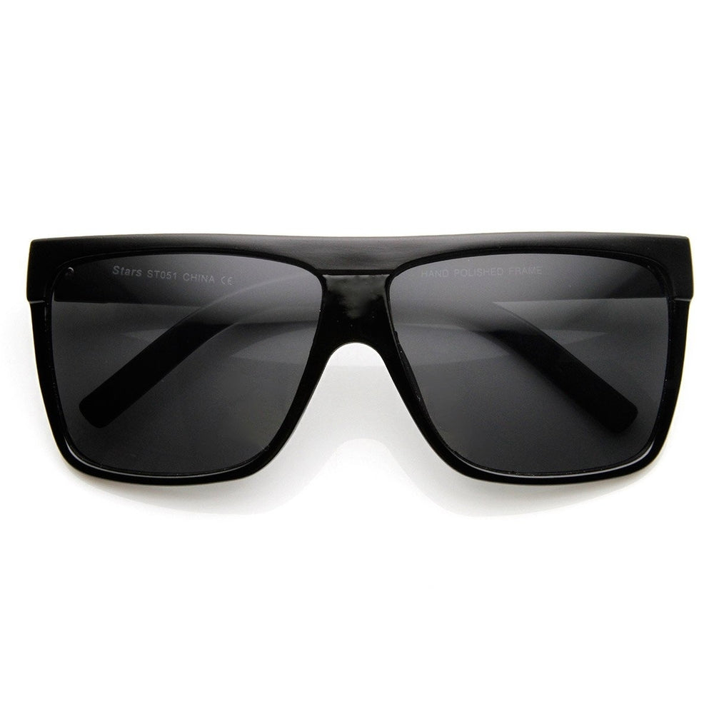 Large Retro Black Square Flat Top Aviator Sunglasses Image 2
