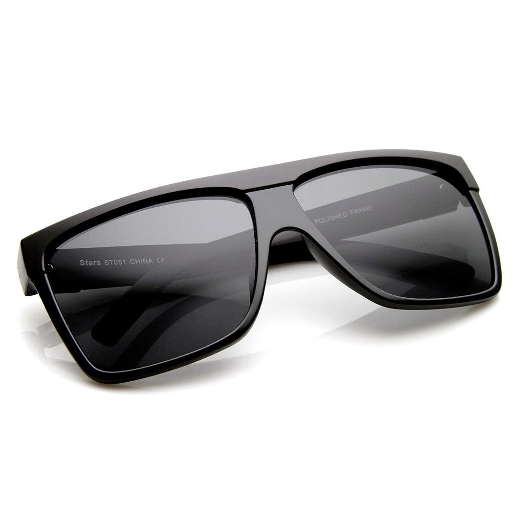 Large Retro Black Square Flat Top Aviator Sunglasses Image 3