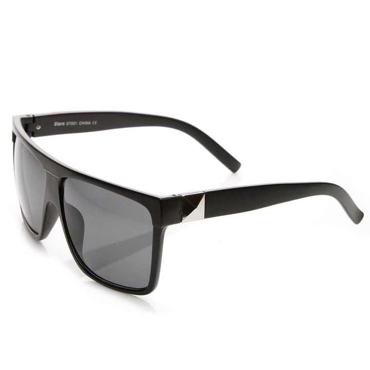 Large Retro Black Square Flat Top Aviator Sunglasses Image 4