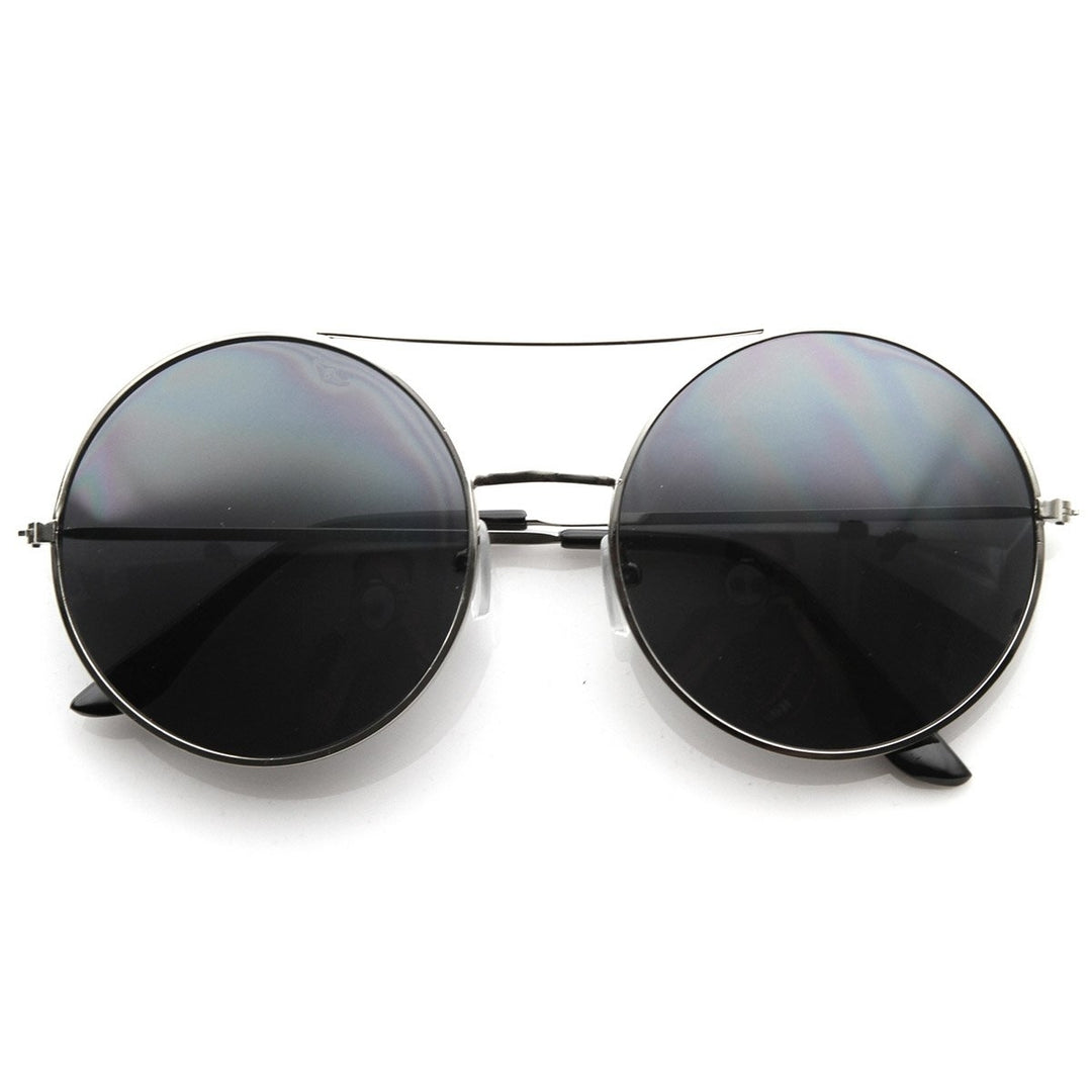 Large Round Metal Circle Frame Sunglasses w/ Cross Bar Image 1