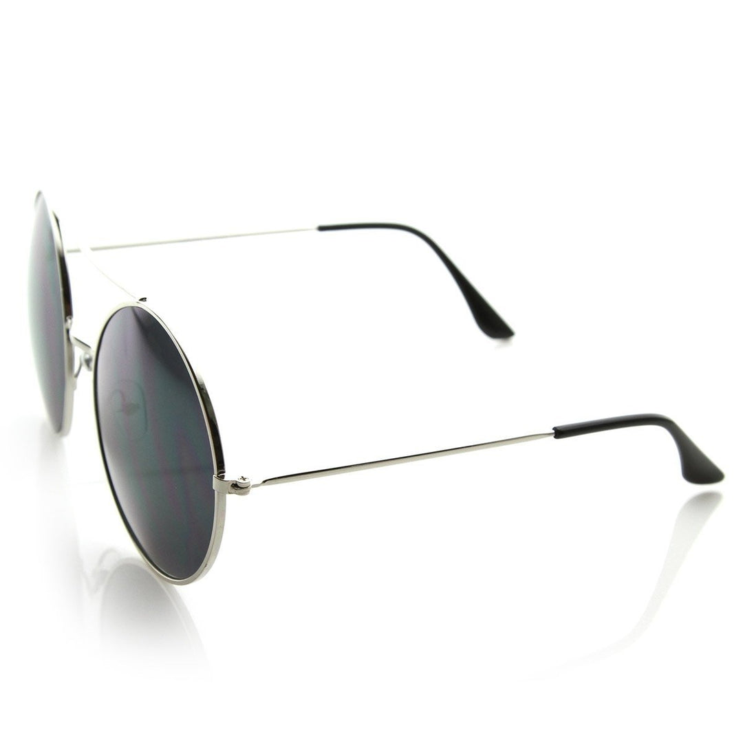 Large Round Metal Circle Frame Sunglasses w/ Cross Bar Image 3