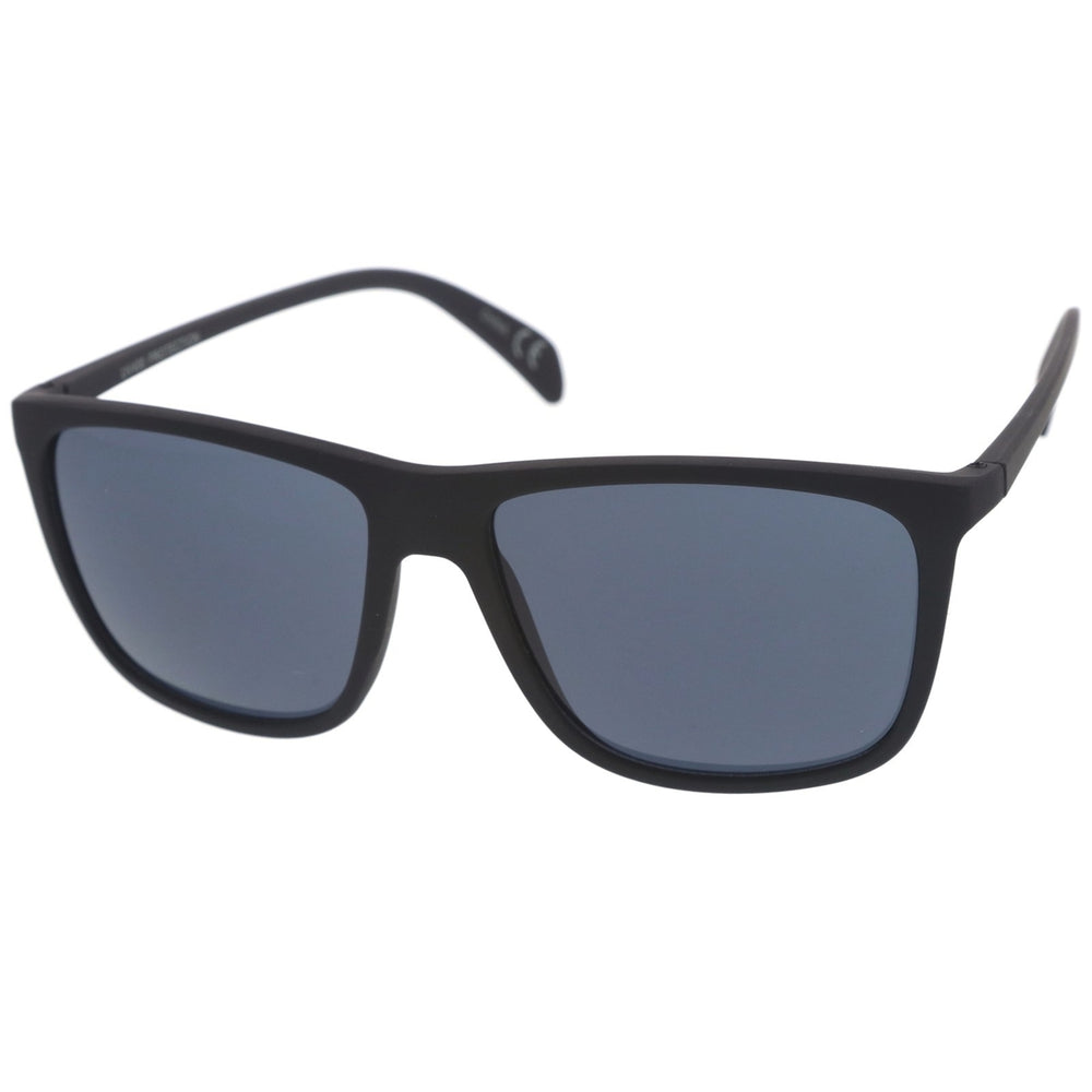 Rubberized Matte Finish Square Sunglasses 56mm Slim Temples Flat Top Neutral Lenses Image 2