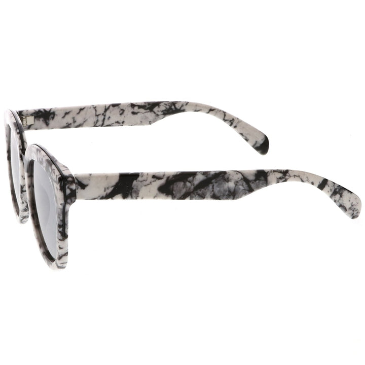 Marble Printed Metal Nose Bridge Trim Wide Temples Mirrored Flat Lens Horn Rimmed Sunglasses 50mm Image 3