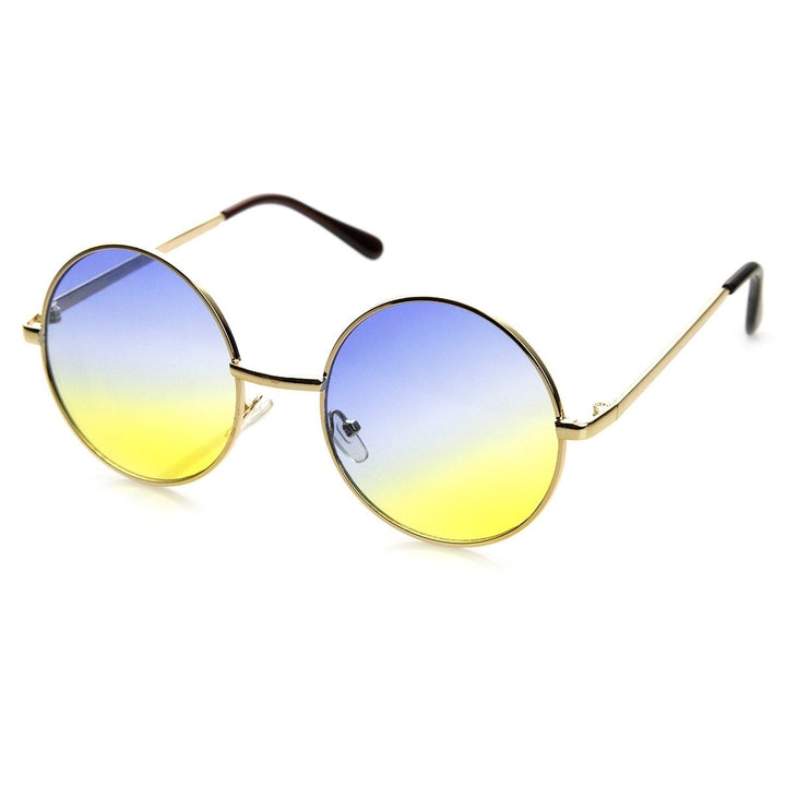 Mid Sized Metal Lennon Style Color Tinted Round Sunglasses Image 2