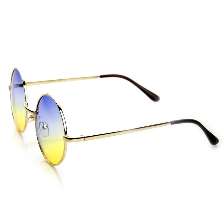 Mid Sized Metal Lennon Style Color Tinted Round Sunglasses Image 3