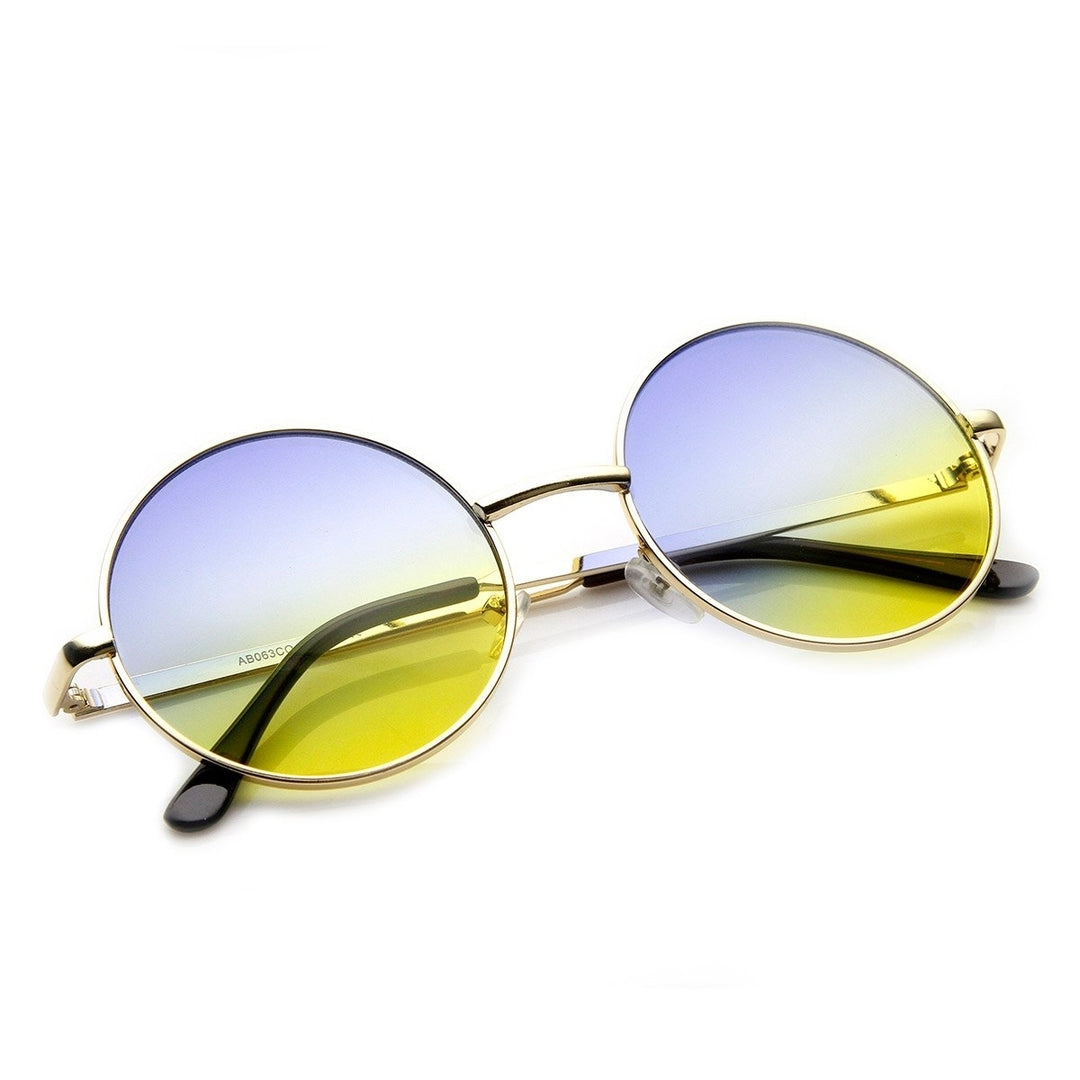 Mid Sized Metal Lennon Style Color Tinted Round Sunglasses Image 4