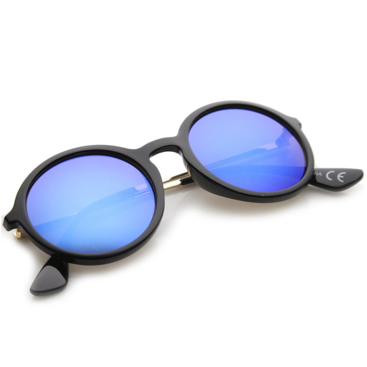 Mid Sized Modern Metal Temple Mirror Lens Round Sunglasses 49mm Image 4