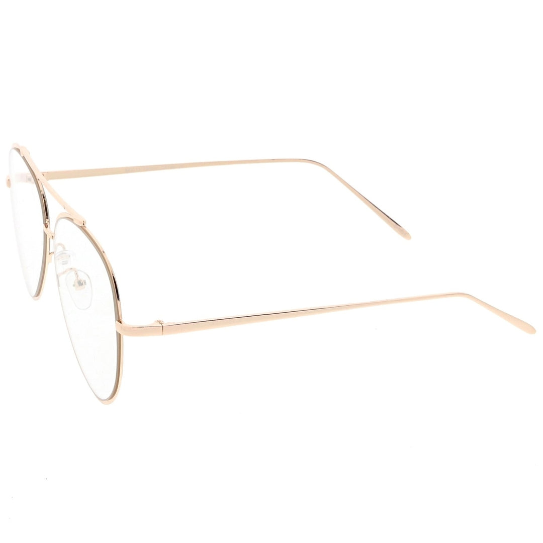 Mod Fashion Metal Aviator Eyeglasses Teardrop Rimless Clear Flat Lens 58mm Image 3