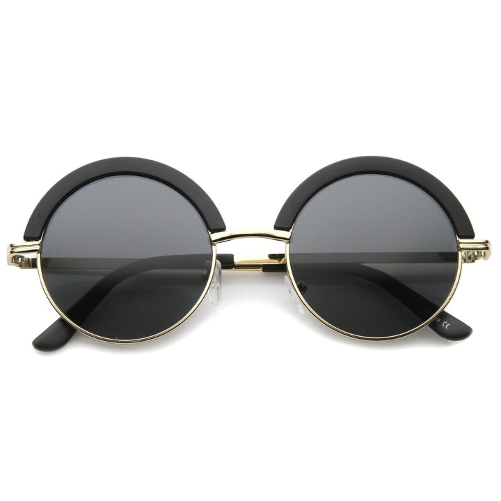 Mod Fashion Oversize Half-Frame Brow Eyelid Round Sunglasses 50mm Image 1